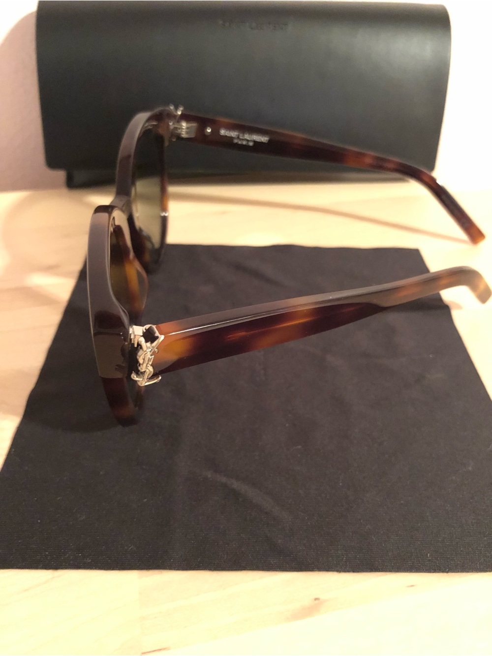 Saint Laurent Tortoiseshell Sunglasses with Green Lenses - Picture 4 of 7